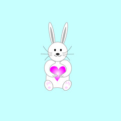 Kawaii bunny with heart on light blue background, Valentine's Day concept
