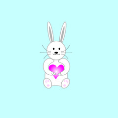 Fototapeta premium Kawaii bunny with heart on light blue background, Valentine's Day concept 
