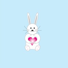 Kawaii bunny with heart on light blue background, Valentine's Day concept
