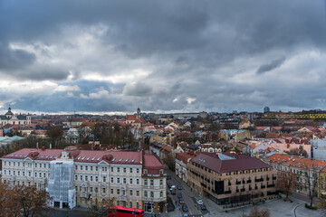 Fototapeta na wymiar Wide angle shot from high up of Vilnius, the capital of the Republic of Lithuania