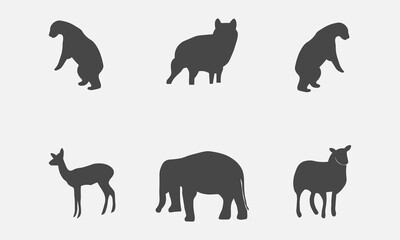 Vector illustration of a collection of animal mammal silhouettes