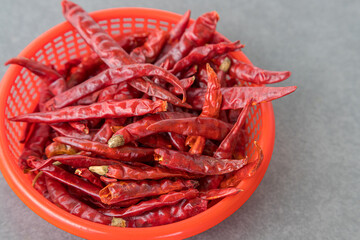 Dry chillies in the red bowl