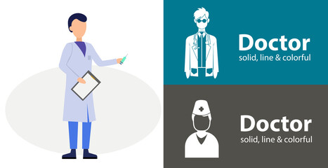 doctor isolated vector flat icon. doctor logo line solid design element