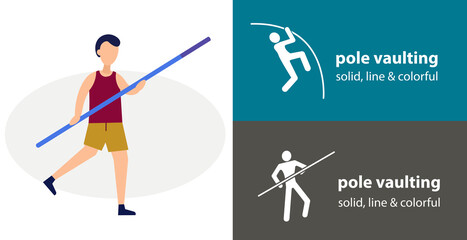 Pole vault isolated vector flat icon. silhouette line solid design element