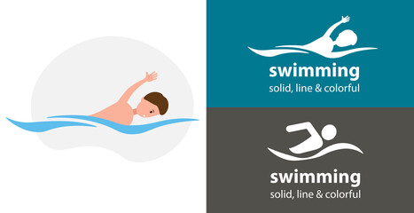 Naklejka premium swimming man isolated vector flat icon. silhouette line solid design element