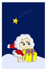 Little saint carrying gifts under a shooting star