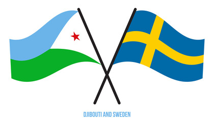 Djibouti and Sweden Flags Crossed And Waving Flat Style. Official Proportion. Correct Colors.