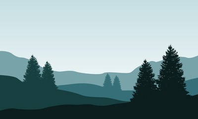 Beautiful view in the morning with a soothing atmosphere. Vector illustration