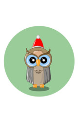 Owl wearing santa claus hat vector illustration