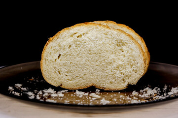 bread. loaf. white wheat bread. loaf of milk. in section inside front view