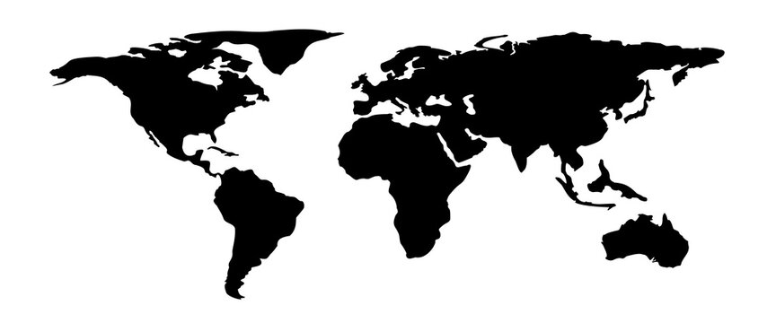 Simple world map in vector. Global map. America, Europe, Asia, Australia. North, South, East, West.