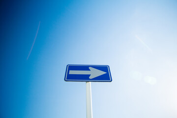 Blue skies and one-way signs in Japan