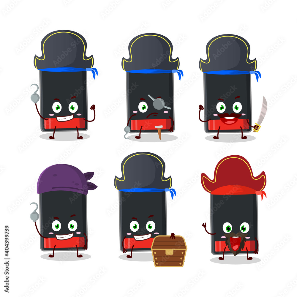 Wall mural Cartoon character of low battery with various pirates emoticons