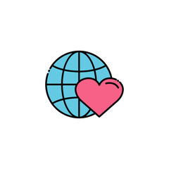 Earth lineal color icon with heart. love day symbol. simple design editable. Design template vector