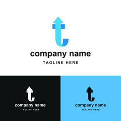 initial letter t with upward arrow for finance, development, success, training business logo concept