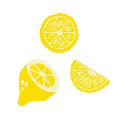 Lemon slice. Exotic tropical yellow citrus fresh fruit, slice and half juicy lemons vector cartoon minimalistic style isolated illustration, print or banner, label or poster, sticker