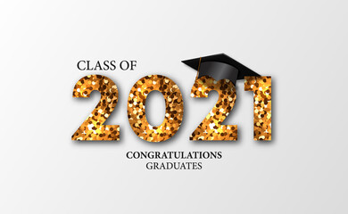 3d number golden glitter effect for graduation class of 2021 education for luxury party event.