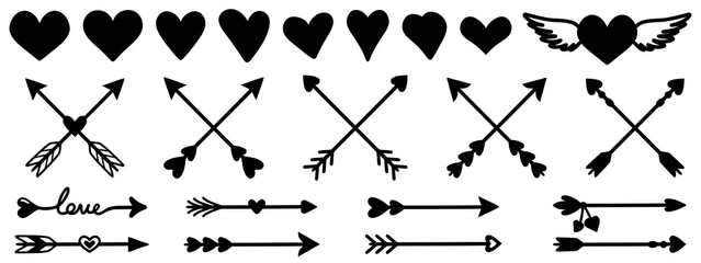 Heart vector set. Arrow  vector set.Heart icon set. Arrow  icon. Heart sign. Arrow  sign.