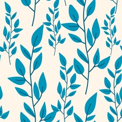 Vegetable seamless vector pattern of colorful branches and leaves on a beige background