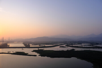 中国恵州麻湖塘の朝の風景