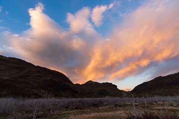 Fiery orange, pink and blue very beautiful sunset sky.