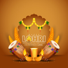 Happy Lohri holiday background for Punjabi festival. Vector illustration 