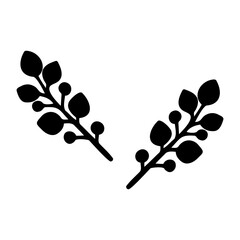 Black on white Hand drawn vector Branch with leaves. Floral simple illustration. Botanical ink contour. Minimalism line art. . Vector illustration
