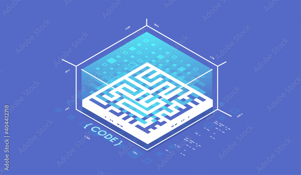 Poster data visualization concept. big data flow processing concept, cloud database, isometric vector illus