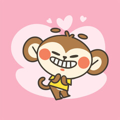 cute and lovely little monkey boy mascot doodle illustration