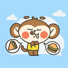 funny hungry little monkey boy doodle illustration