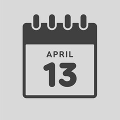 Icon day date 13 April, template calendar page