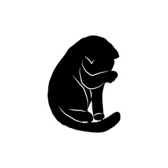 Cosy hand drawn cat. Sitting, washing. Vector illustration. Editable lines. Black and white.