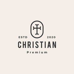 christian cross church hipster vintage logo vector icon illustration