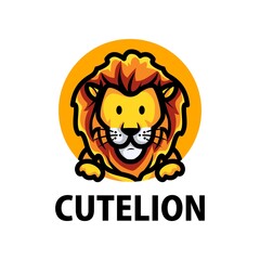 cute lion cartoon logo vector icon illustration
