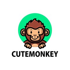 cute monkey cartoon logo vector icon illustration