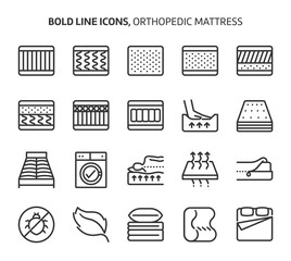 Orthopedic mattress, bold line icons