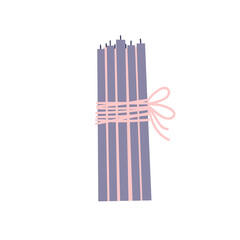 Cute lilac candles tied with a rope on a white background. Attributes for magic and witchcraft. Hand drawn vector isolated single illustration.