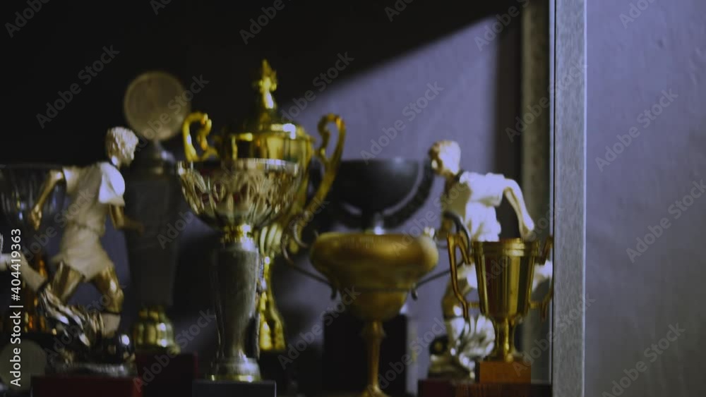 Poster group of winning trophy on shelf