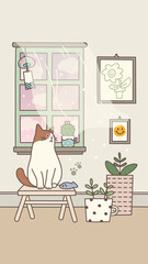 A Cat in the Window Wall Decor. Vector Illustration. - 404419502
