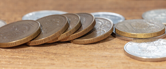 Close up of metal coins.