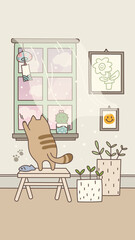 A Cat in the Window Wall Decor. Vector Illustration. - 404419566