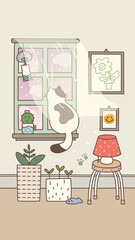 A Cat in the Window Wall Decor. Vector Illustration. - 404419784