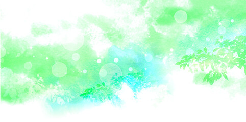 Fototapeta na wymiar 新緑をイメージした葉のシルエット（背景は水彩タッチ） 