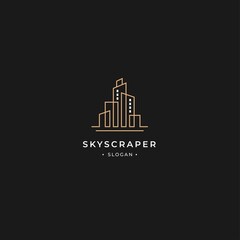 Fototapeta premium Skyscraper building tower logo in line style with minimalist design concept. suitable for big company, architect and building