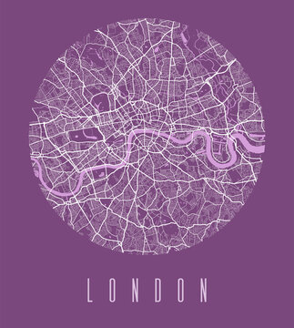 London map poster. Decorative design street map of London city, cityscape aria panorama.