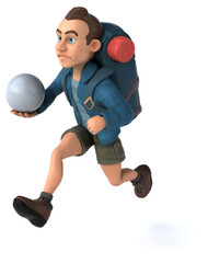 Fun illustration of a 3D cartoon backpacker