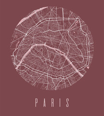Paris map poster. Decorative design street map of Paris city, cityscape aria panorama. - obrazy, fototapety, plakaty