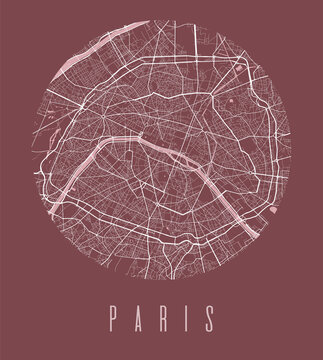 Paris map poster. Decorative design street map of Paris city, cityscape aria panorama.
