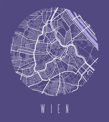 Vienna map poster. Decorative design street map of Vienna city, cityscape aria panorama.