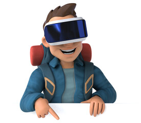 Fun 3D Illustration of a backpacker with a VR Helmet